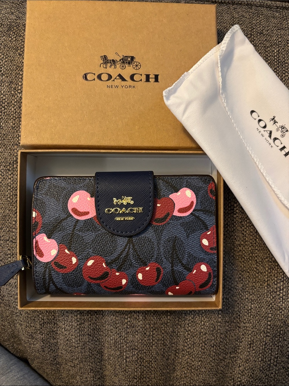(COMING SOON) Coach Navy Blue Cherry Print Wallet